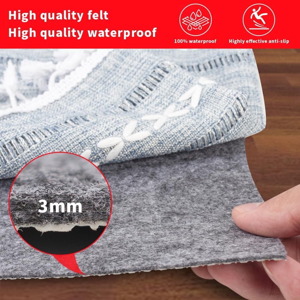 Tapis rond imperméable de 1,5 m - Antidérapant - Pour tous les sols et finitions - Tapis en feutre pour sols en bois dur - Maintient les tapis en place doux et sûrs (5TF)