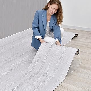 2 Rolls 15.7''x10FT Peel and Stick Vinyl Flooring Roll FOGZUVR: 25.73 Sq.ft Self-Adhesive Wood Grain Peel and Stick Floor Tiles Waterproof for Living Room, Bedroom, Bathroom & Kitchen(Paleish Grey‌)