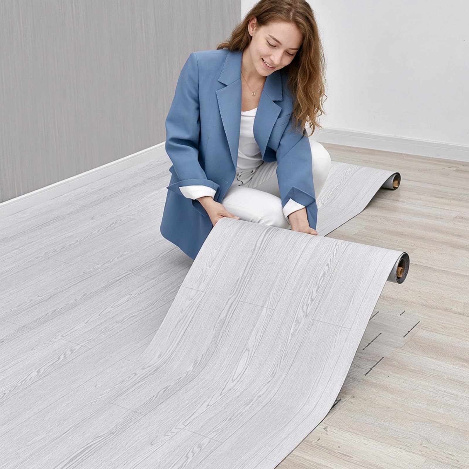 Bodenfliesen, selbstklebend, dicker Vinylboden, langlebig, wasserdicht, Holzmaserung, große Diele für Bad und Küche, 2 Rollen (Paleish Grey, 300 x 40 cm)
