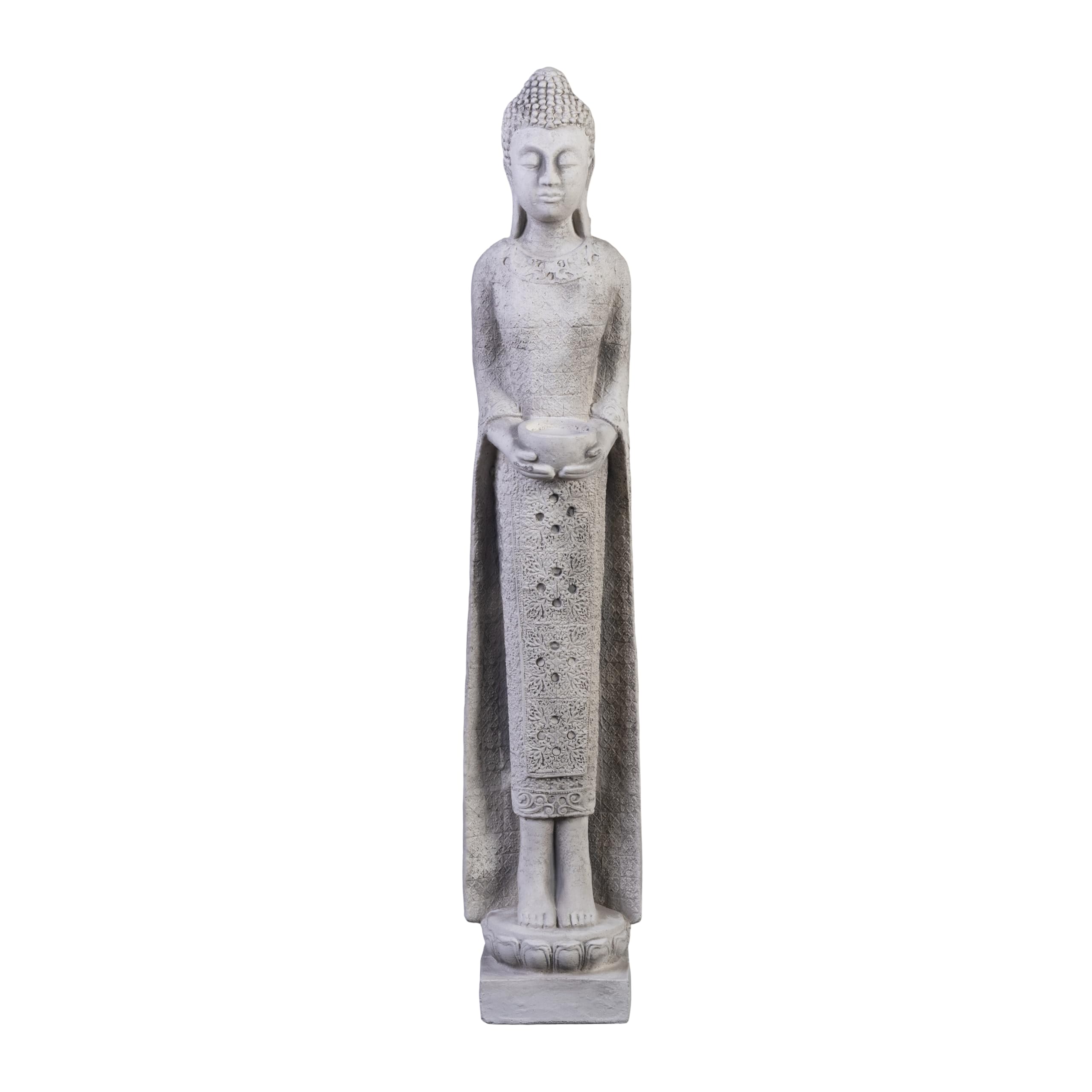 gartendekoparadies.de Slim Buddha statue, stone figure, H. 66 cm, 8 kg, gray, frost-proof made of cast stone for outdoor use