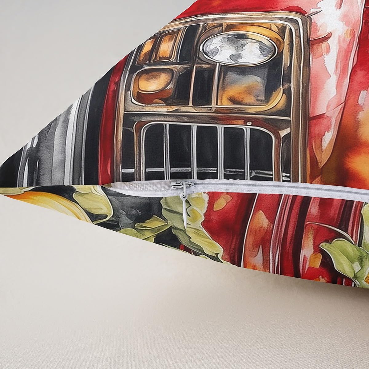 Manfei Pumpkin Red Truck Double Sides Print Pillow Covers,Cute Puppy Dog Sunflower Rustic Farmhouse Pillowcase 2 Pack Cushion Case 24"x 24",Fall Harvest Thanksgiving Day Throw Pillow Covers