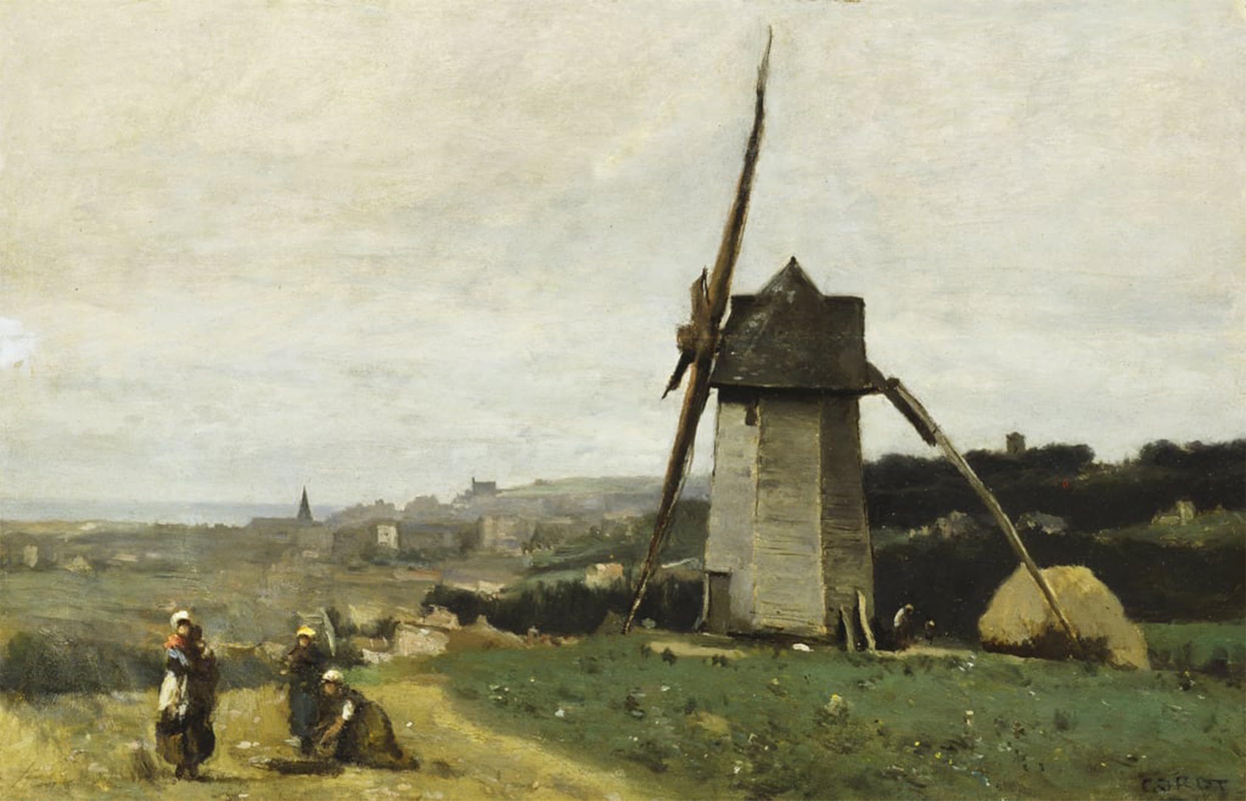 SERENDIPITP Abstract Painting Mural Print Picture Wall Decor Painting Etretat-a Windmill by Jean Baptiste Camille Corot Vintage Wall Artwork for Home Decor 60x90cm