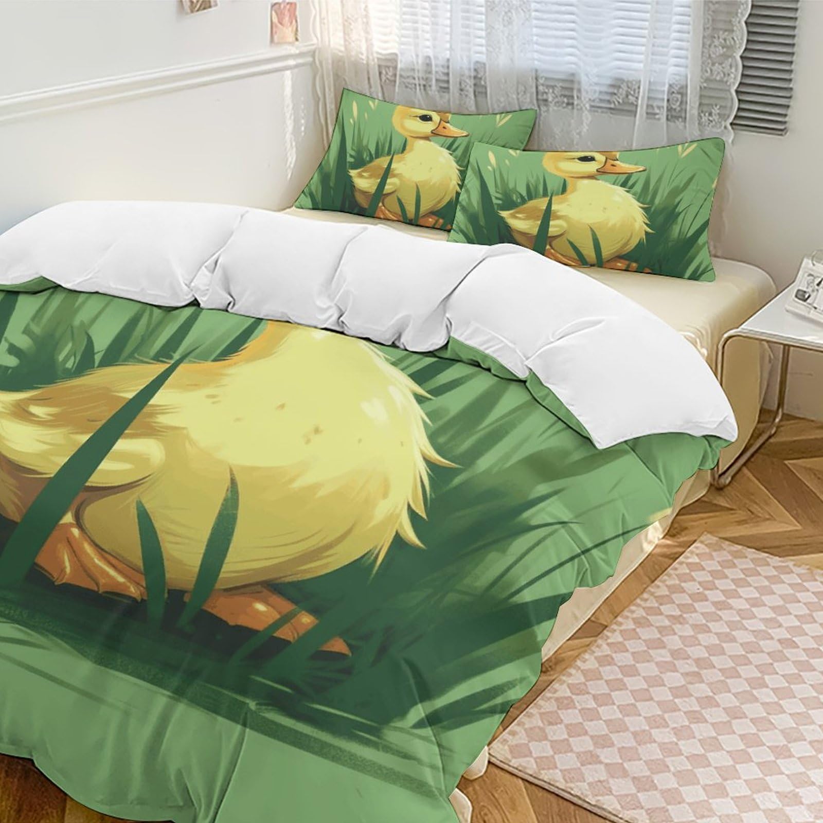 Parure de lit petit canard en microfibre avec housse de couette adulte 178x218 cm