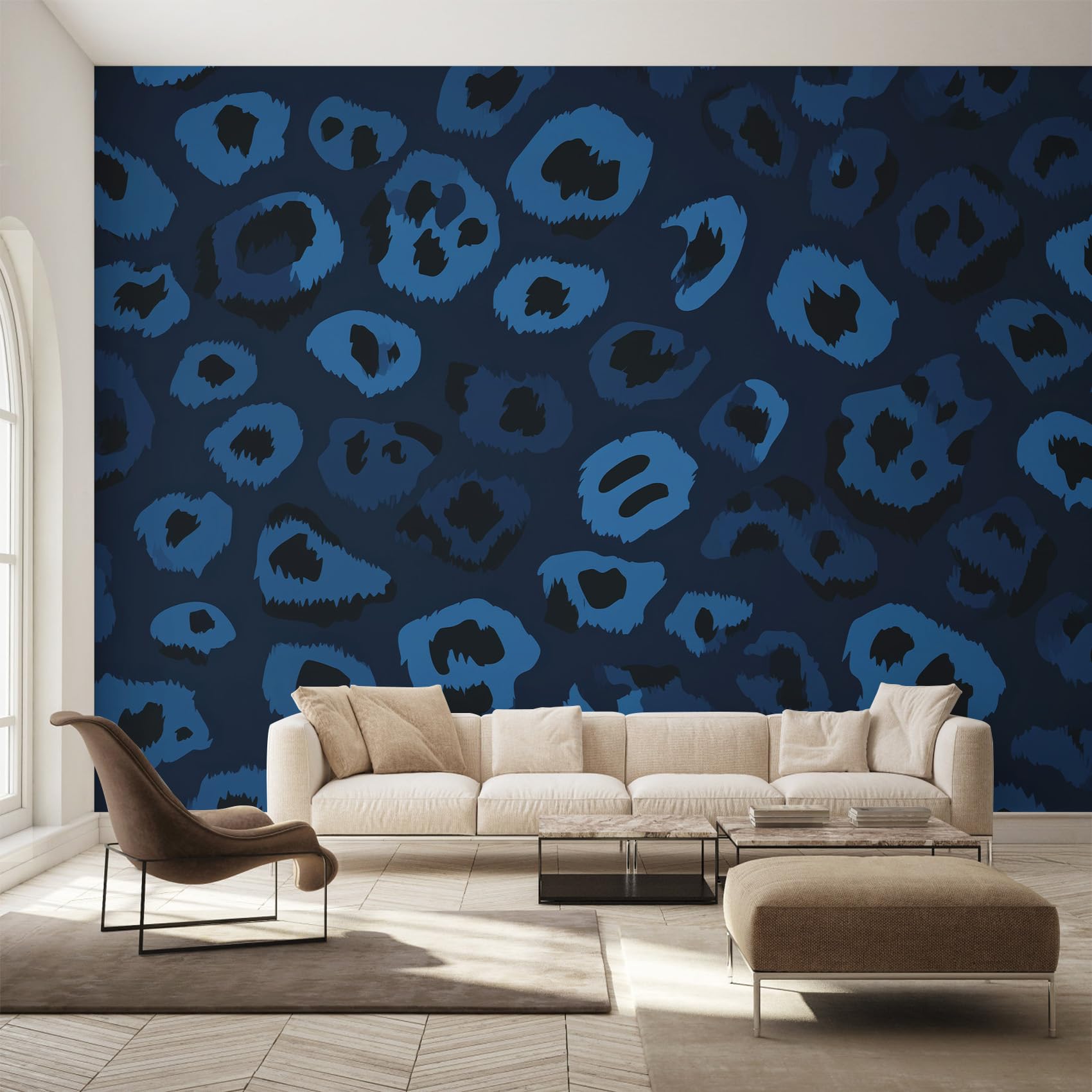 Papier peint intissé léopard bleu panoramique animaux sauvage déco murale 366x254