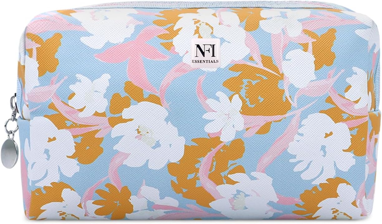 NFI essentialsFloral Print Cosmetics Pouch Makeup Pouch Vanity Case Jewellery Pouch Stationery Pencil Case Travel Organiser Travel Pouch (CP-14)