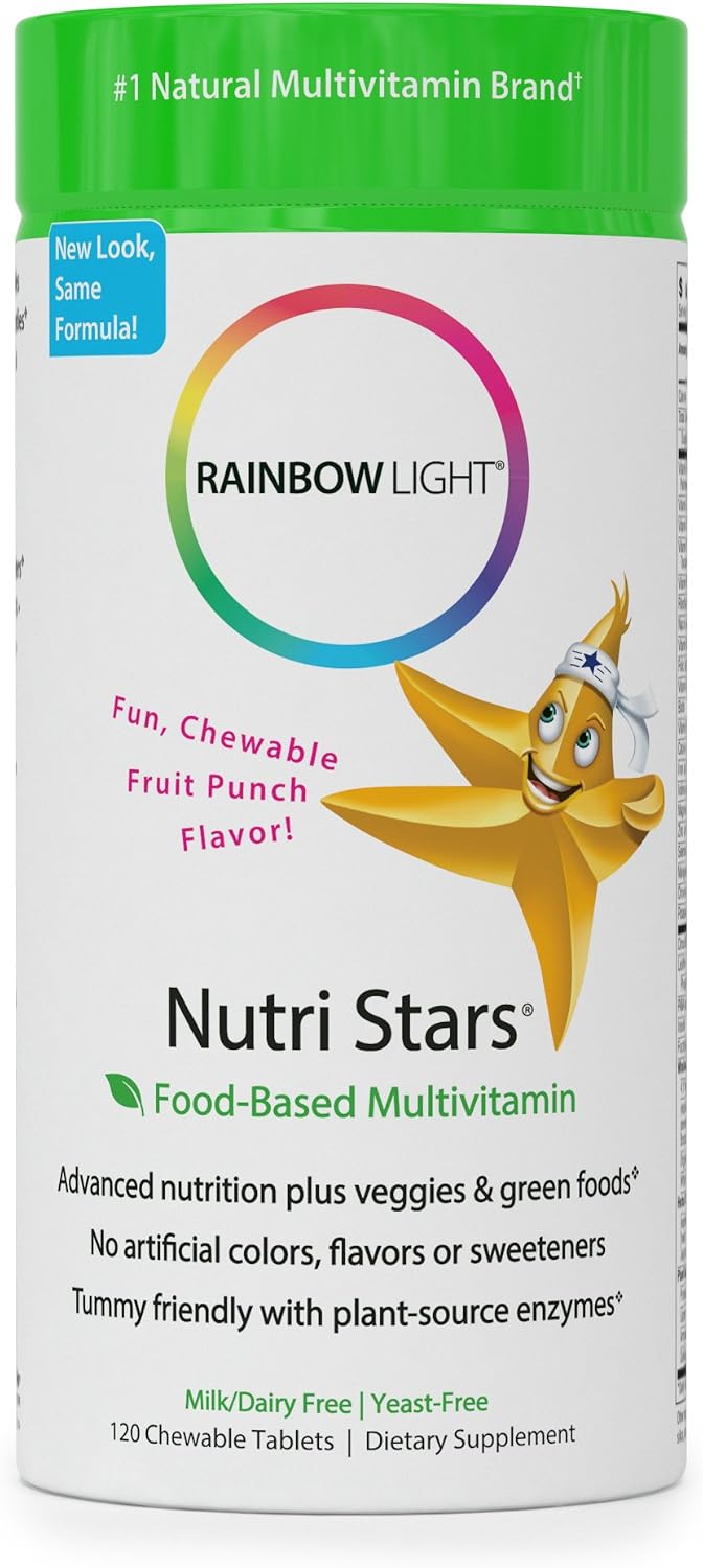 Rainbow Light - Nutristars Chewable Multivitamin - Kid's Food-based Vitamins, Minerals, Nutrients, and Superfood; Supports Nutrition, Digestion, Skin, Eye, and Immune Health in Children - 120 Tablets