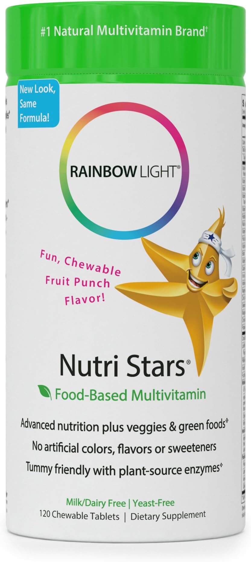 Rainbow Light - Nutristars Chewable Multivitamin - Kid's Food-Based Vitamins, Minerals, Nutrients, and Superfood; Supports Nutrition, Digestion, Skin, Eye, and Immune Health in Children - 120 Tablets