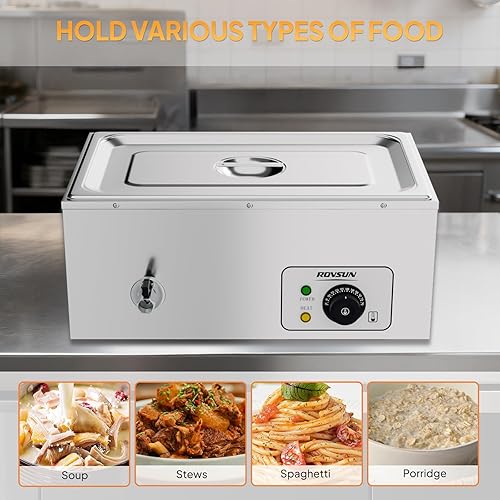 Miniatura 7 de ROVSUN Calentador de alimentos comercial de 21 cuartos de galón, calentador eléctrico de acero inoxidable de 110 V Bain Marie, mesa de vapor con