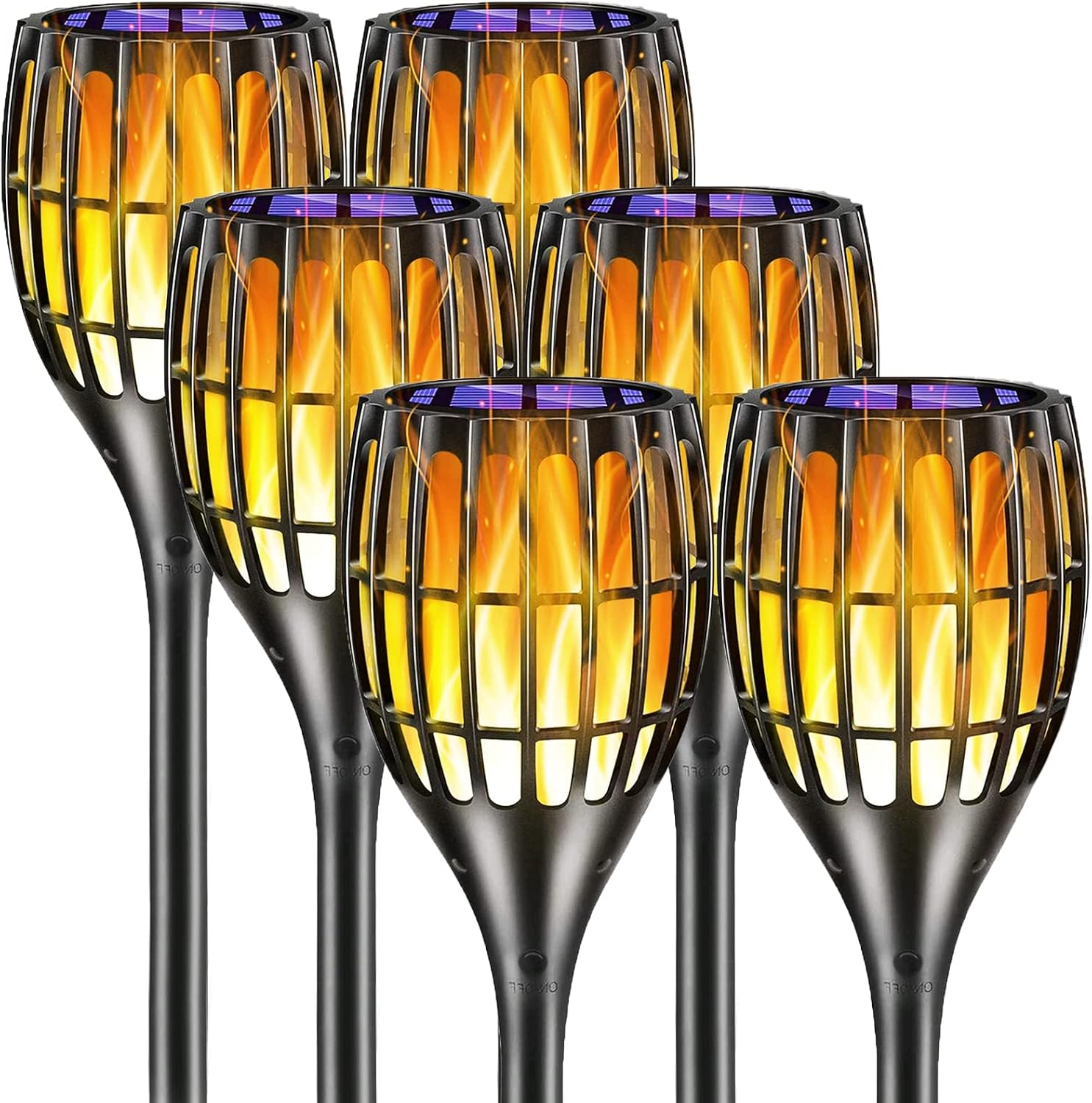 YUJENY Solar Lights Upgraded （6 Pack） 43" Tiki 96 LED Waterproof Flickering Flames Torch Lights Outdoor Solar Spotlights Landscape Decoration Lighting Dusk to Dawn Auto On/Off Security Torch Light