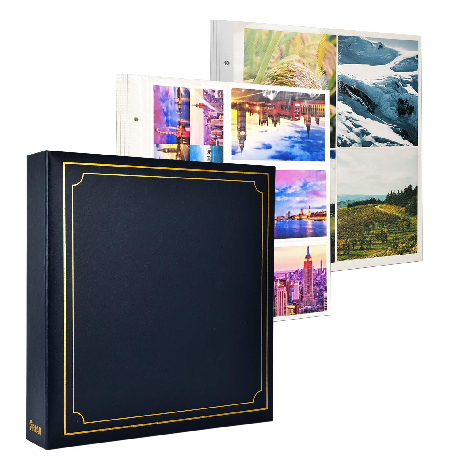 Arpan Extra-Large 3-Ring Binder 20 Self Adhesive Sheets- 20 Slip in Sheets Case, Ring Binder 6x4""/ 10x15 cm Padded Photo Album (Blue)
