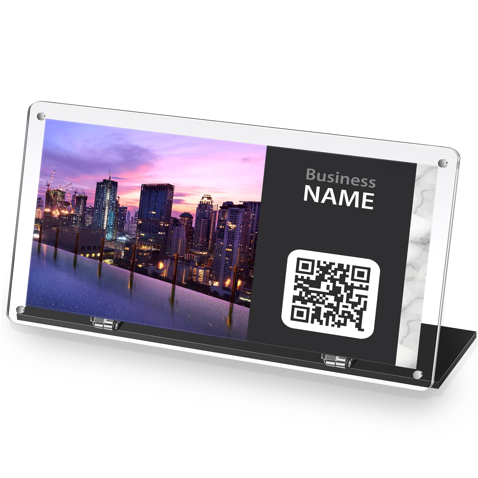 Thyle Acrylic QR Code Stand Adjustable Foldable Slant Back Sign Holder Clear QR Code Sign Paper Display Stand with Black Base for Business Social