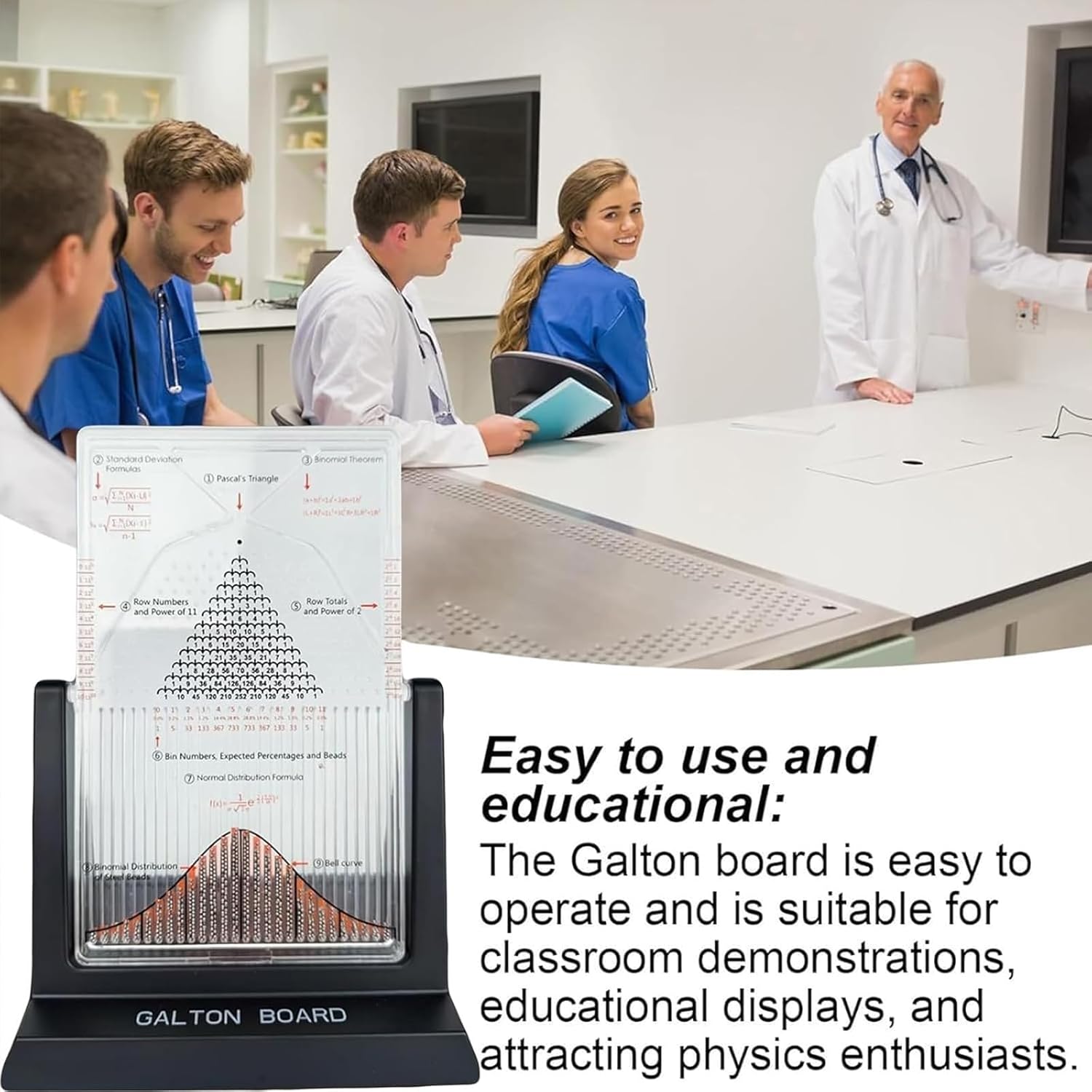 12" Large Galton Board Kinetic Art Desk Toy - Executive Office Stress Relief & Probability Demonstrator with 17500 Steel Beads, Mesmerizing Bell Curve Decor for Focus and Relaxation 600g
