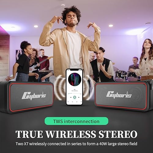 Miniatura 4 de CYBORIS Altavoz Bluetooth portátil, altavoces inalámbricos con sonido HD de 20 W, IPX7 impermeable, Bluetooth V5.3, emparejamiento estéreo dual,