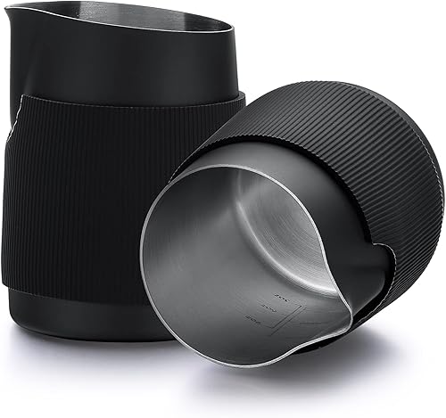 Normcore Jarra de leche sin mango, jarra de vapor espresso con boquilla redonda, jarra de espuma de leche de acero inoxidable 188, antiadherente