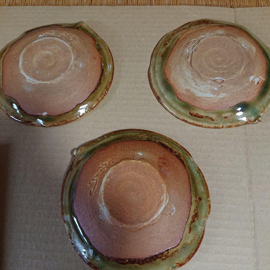 T288 【泉美】十三代 山口小左衛門作 織部銘々皿 5客 葉皿