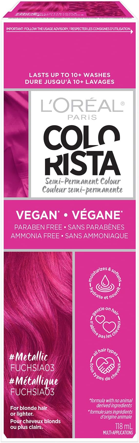L’Oréal Paris L'Oreal Colorista Metallic Semi Permanent Hair Color for Bleached or Blonde Hair, Color Depositing Hair Mask Formula, Purple