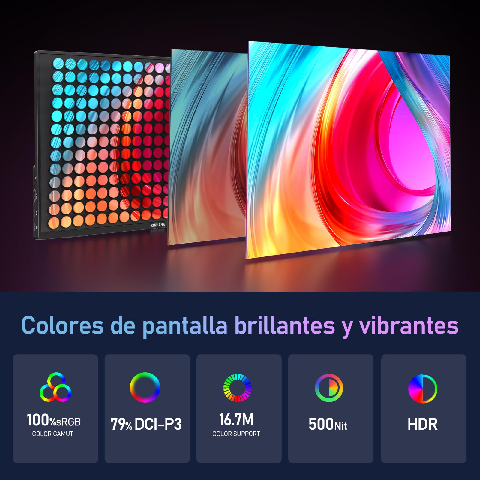 Kinhank 2.5K Pantalla Portátil, 144Hz | 16" | 500Nits | QHD | HDR | 100% sRGB, FreeSync, IPS Eye Care Monitor Portátil, Monitor Gaming para Laptop/PC/MacBook/Phones/Tablet/PS5/4/Xbox/HDMI/USB C