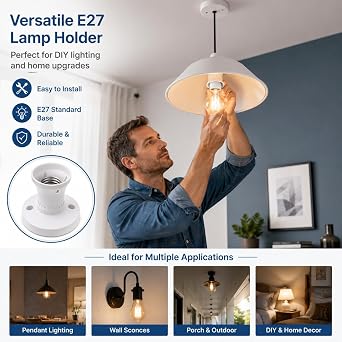 E27 Lamp Holder, Single Socket for Home and Office Lighting, Edison Screw Base Replacement, Ceiling and Wall Light Fixture, One Piece Lamp Socket with Standard E27 Fitting [Energy Class A]