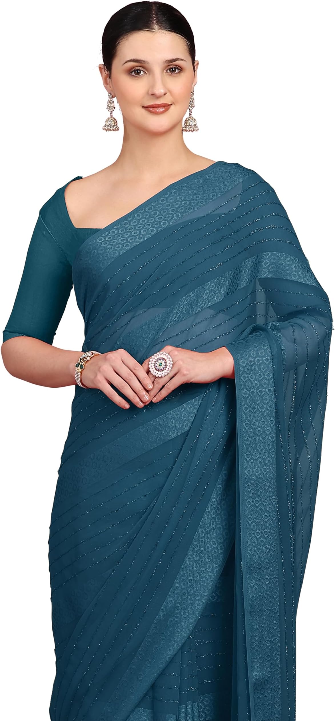 MIRCHI FASHION Women's Georgette Solid Saree with Blouse Piece