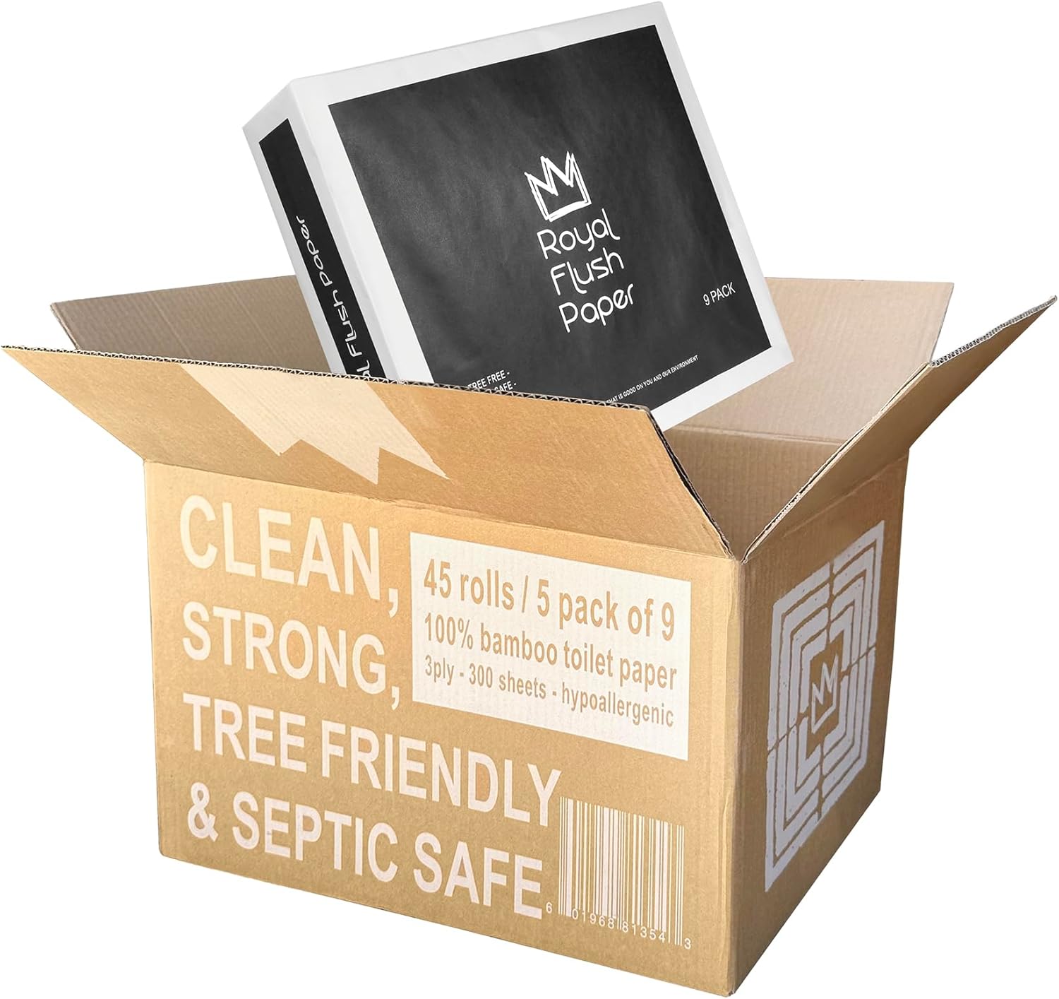 100% Bamboo Toilet Paper - 45 Roll Box (5 Packs of 9) of Sustainable, Septic Safe Eco Friendly Toilet Paper, 3ply, 300 sheets, Tree free, Chlorine Free, Plastic Free, FSC Certified