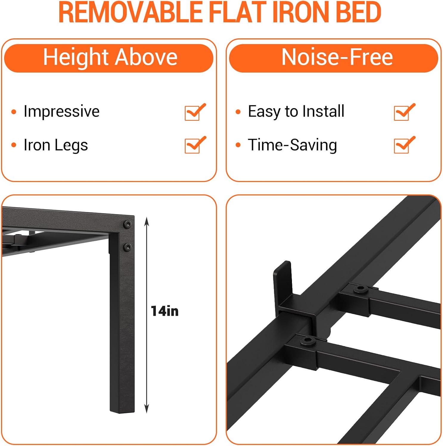 Metal Bed Frame, Queen Size Bed Frame with Storage Space, 15 Inch Bed Frames 1000LB Capacity Heavy Duty Sturdy Mattress Foundation, Easy Assembly No Box Spring Needed, Black