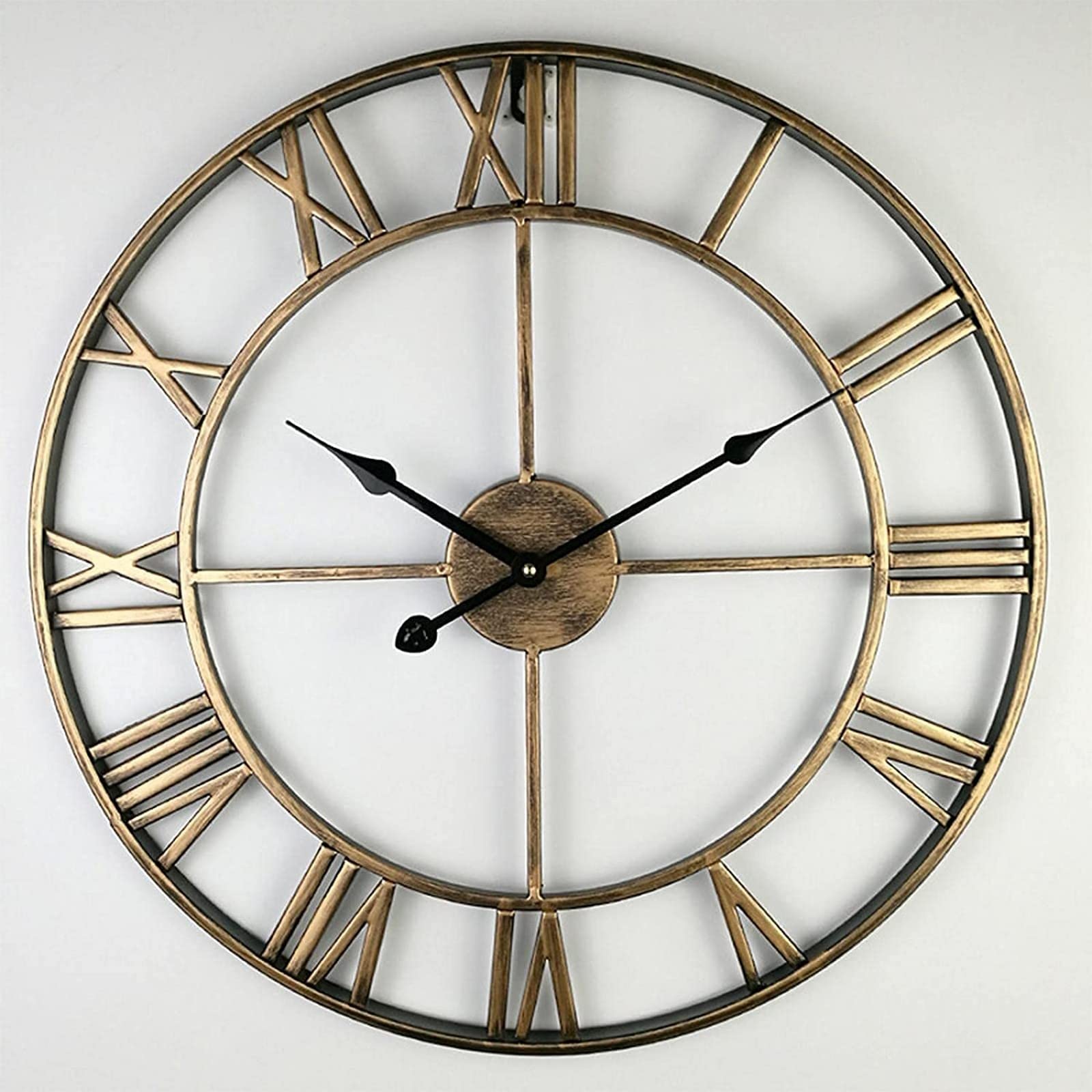 SaryEdge Wall Clock Art Clock Large Wall Clock, Vintage Clock with Large Roman Numerals, Indoor Silent Operated Kitchen Wall Clock for Home, Bedroom, Living Room, Kitchen-Si,Gold-8,Gold-80cm