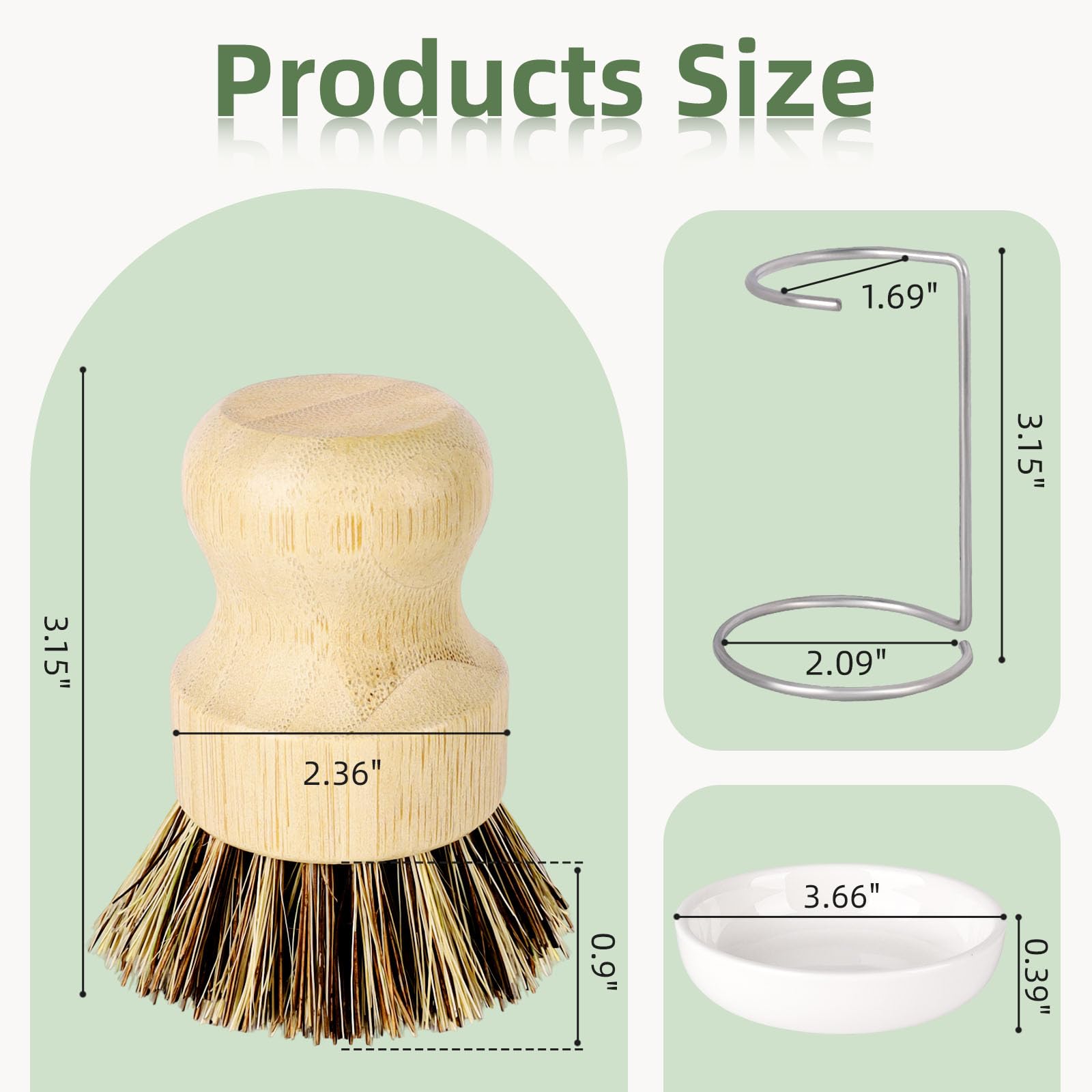 DEBETOOL Bamboo Dish Brush Set with Holder - Natural Dish Scrub Brush for Cleaning Dishes, Fast Dry Design Kitchen Dish Brush for Sinks & Pots