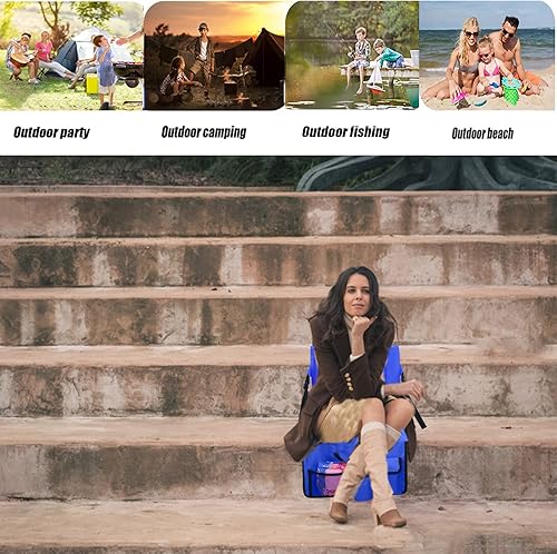 Miniatura 7 de Tfwadmx Cojín de asiento plegable portátil para estadio con bolsillos para respaldo, silla de campamento de jardín para gradas y bancos al aire