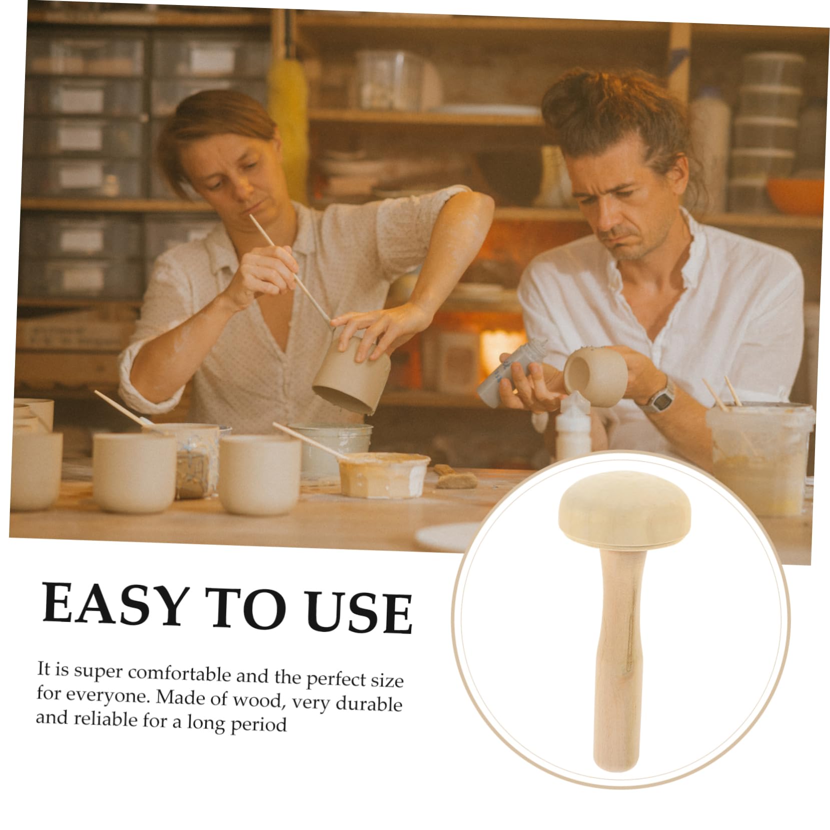 HOODANCOS Ergonomic Art Roller Wood Rubbing Roller for Printmaking Pottery Roller DIY Ink Roller Set