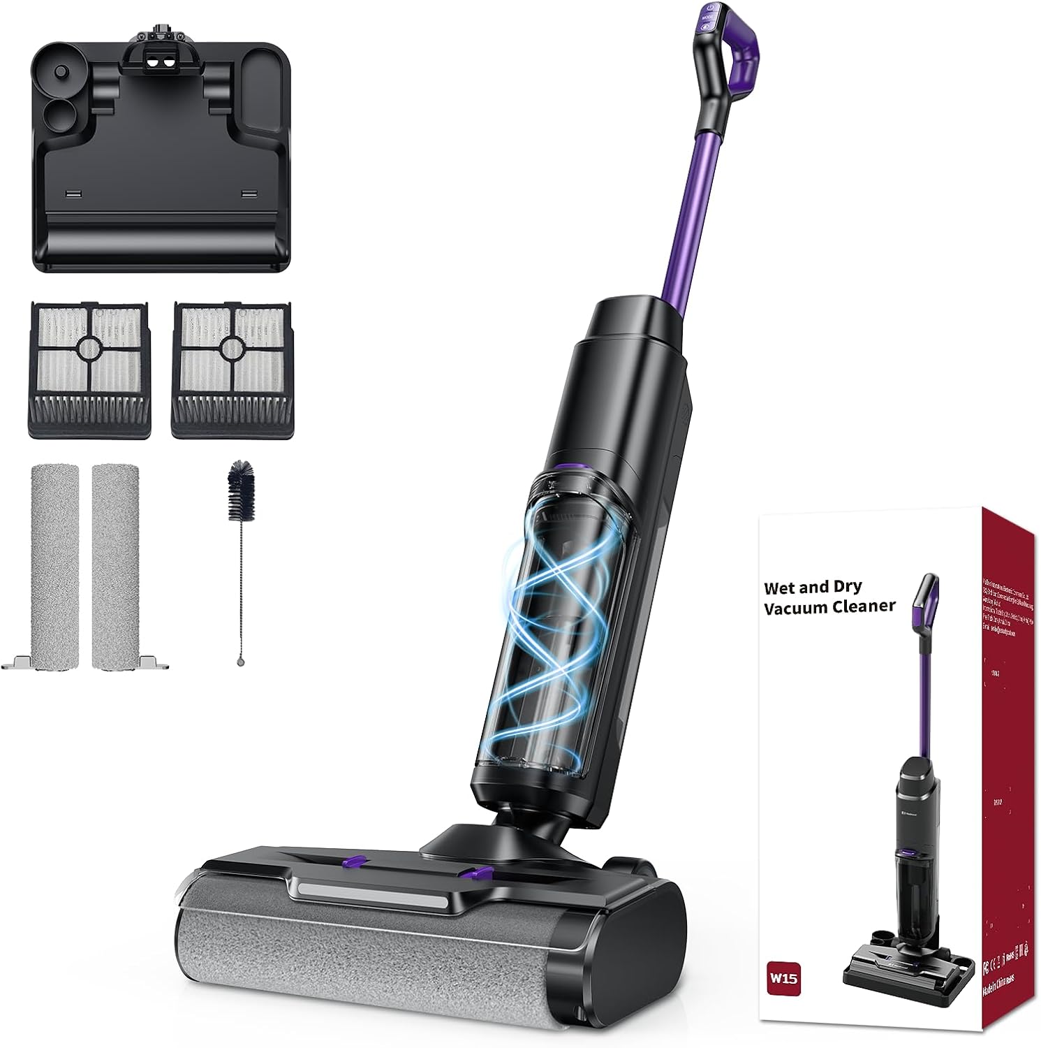 Twotoo Wet Dry Vacuum Cleaner,45Mins Runtime Cleaning Area 2,583 ft²,Cordless Vacuum Cleaner, Cordless Vacuum and Mop All in One,Self-Cleaning,for Hard Floors Sticky Messes and Pet Hair,W15 Set W15 Set Wet Dry Vacuum