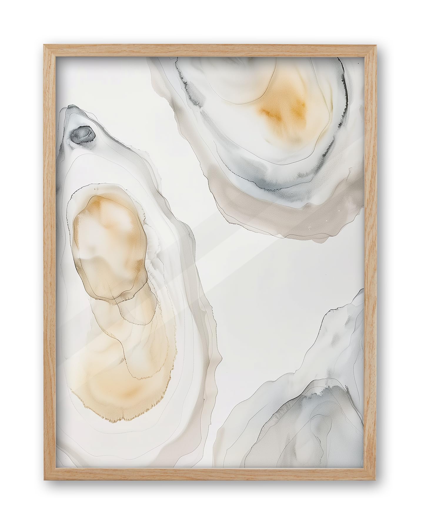 iHery Natural OAK Wood Abstract Coastal Oyster Framed Wall Art, 12x16 in Canvas Wall Art Hamptons Style Beach House Decor, Abstract Bathroom Decor Set