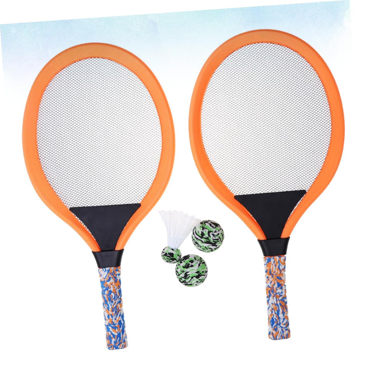 Yardwe 2Sets Outdoor Tennis Racket Set Lightweight Beach Tennis Rackets for Parent Activities Includes Orange Round Oval Rackets for Beginners and Kindergarten