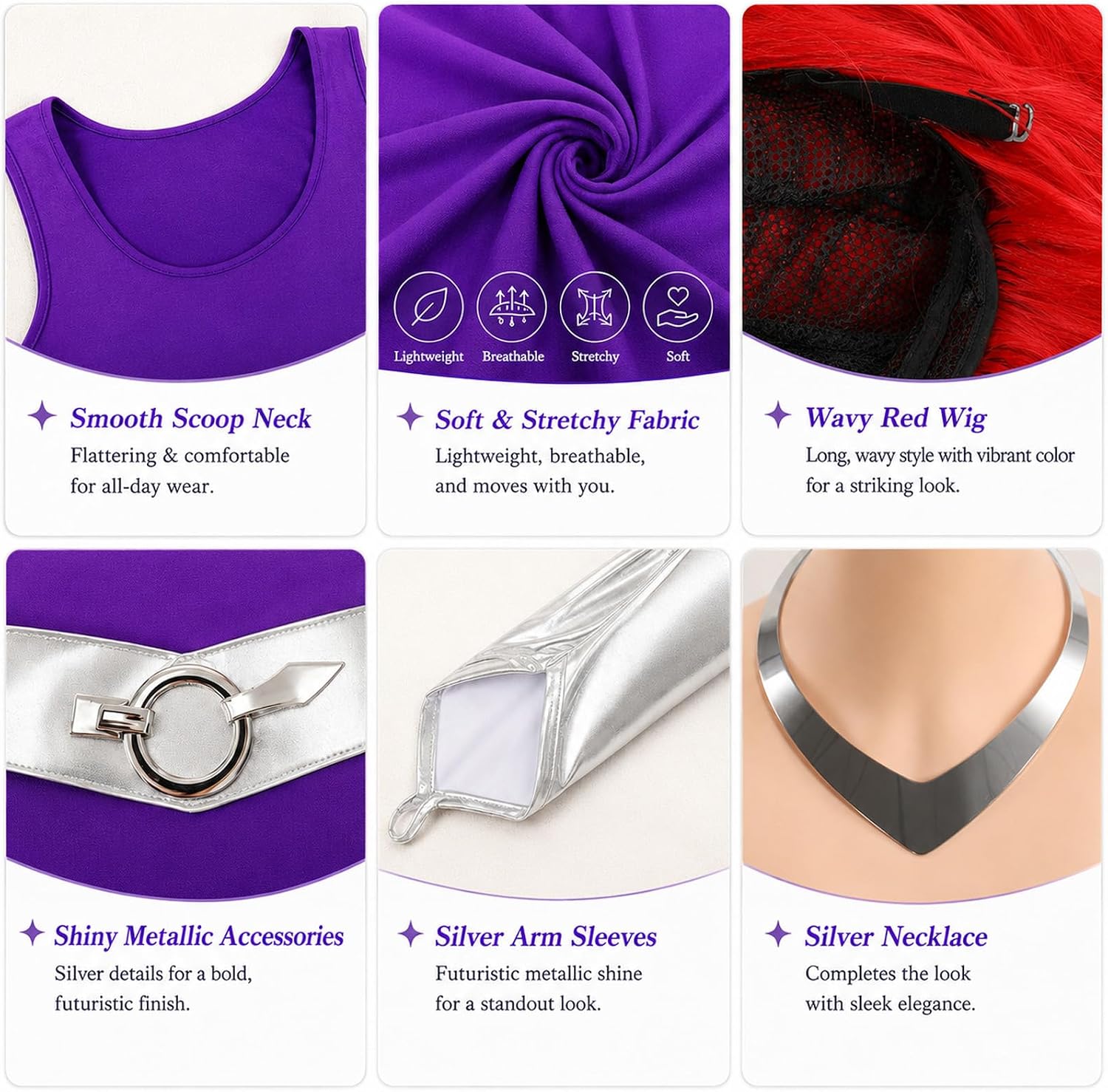 6PCS Sexy Purple Hero Costume Women Princess Anime Cosplay Outfits Set