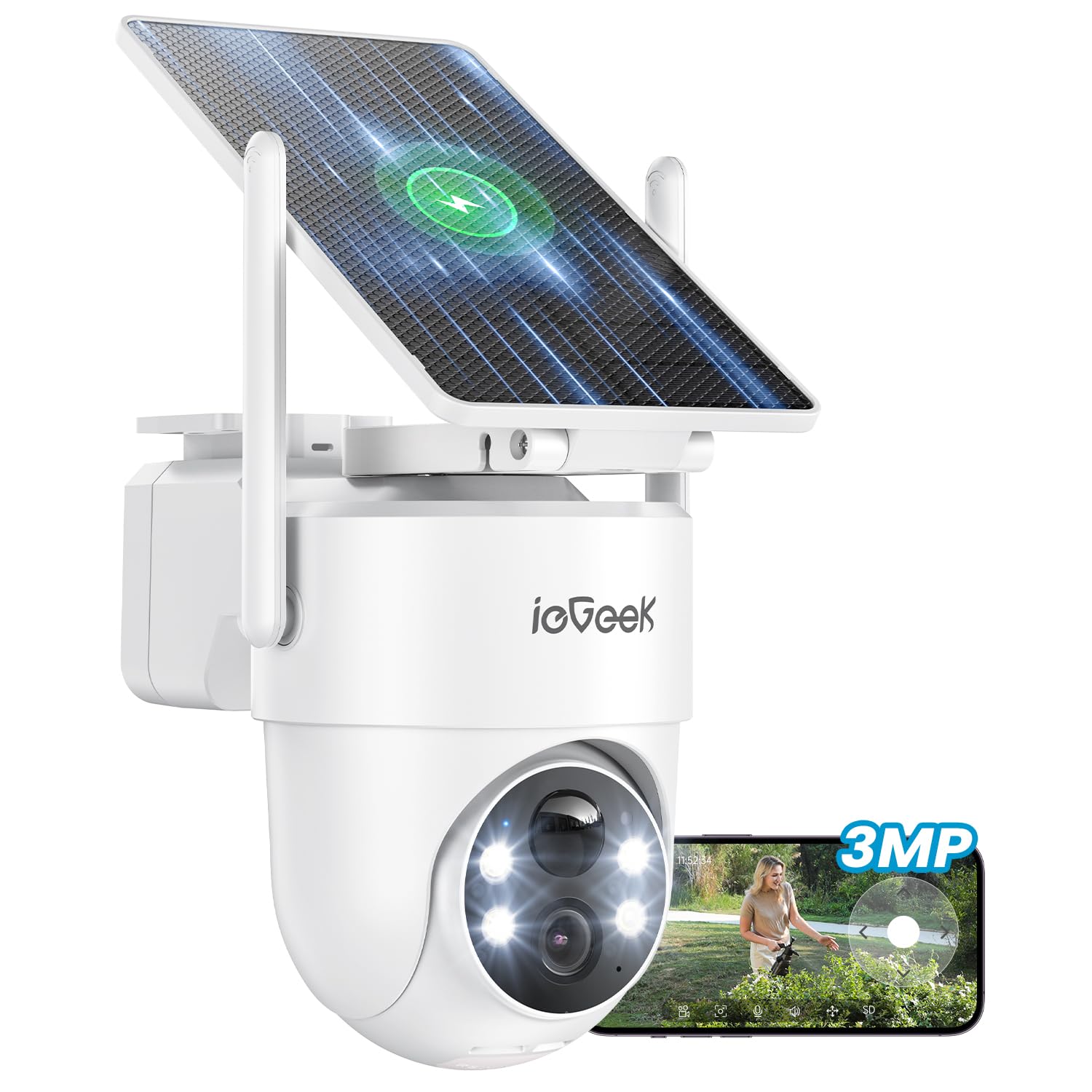 ieGeek Caméra Surveillance Exterieure 2K WiFi sans Fil Solaire 360° Panoramique, Détection Humaine PIR, Sirène, S5