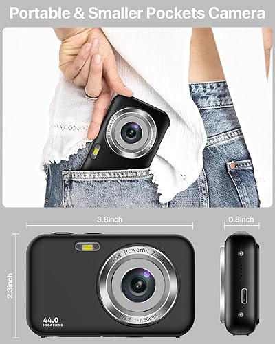 Miniatura 5 de Cámara digital, cámara para niños con tarjeta de 32 GB, FHD 1080P 44MP cámara de vlogging, cámara digital de zoom de 16X y disparo, cámaras