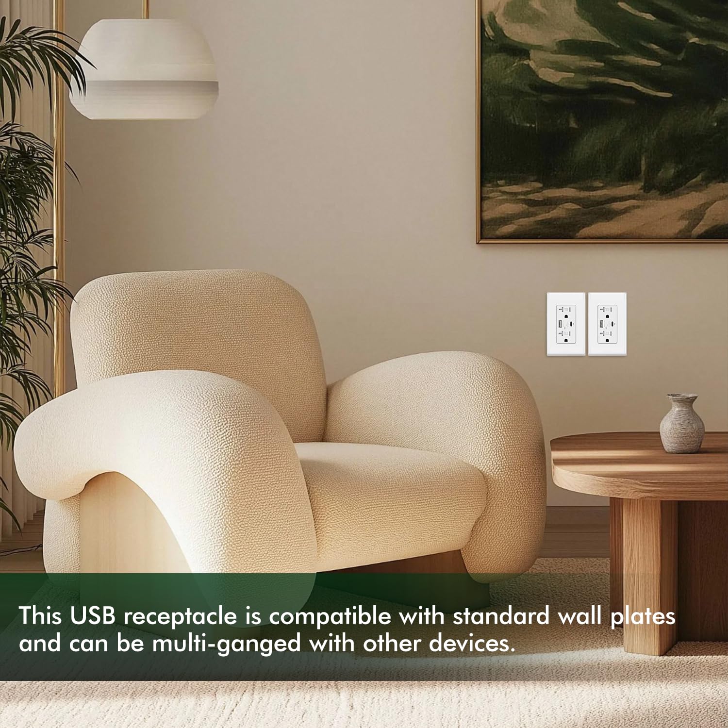 Micmi Upgraded 65W PD USB C Wall Outlet Receptacle, 20A Tamper-Resistant Electrical Outlet with USB C + USB A Ports, GaN Fast Charging, 125V, UL Listed, Wall Plate Included, White 10 Pack