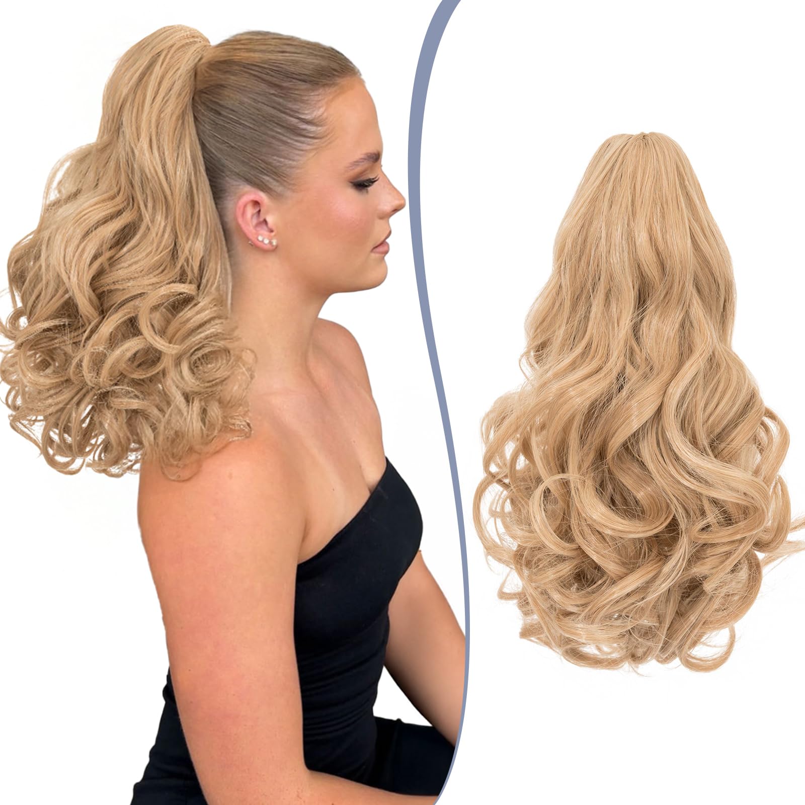 TESS Claw On Ponytail Extension Matte Material 14 Inch/37cm Curly Wavy Clip In Pony tail Synthetic Hairpiece