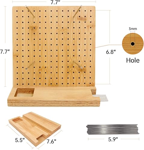 Miniatura 2 de Tabla de bloqueo de 9.25 x 9.25 pulgadas para ganchillo con 15 varillas de acero inoxidable, tabla de bloqueo de ganchillo, cuadrado de bambú con