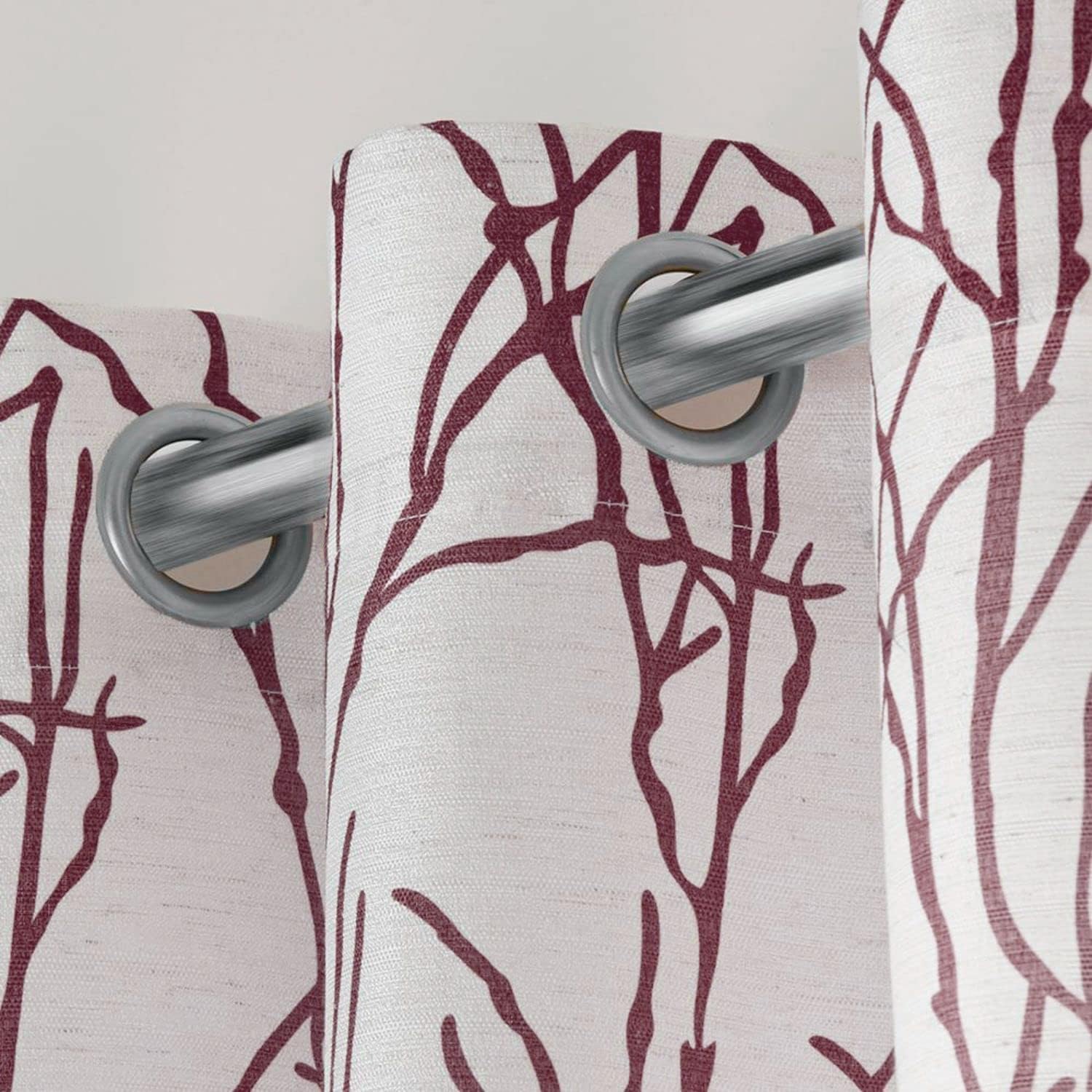 Exclusive Home Branches Linen Blend Grommet Top Curtain Panel Pair, 54"x96", Burgundy