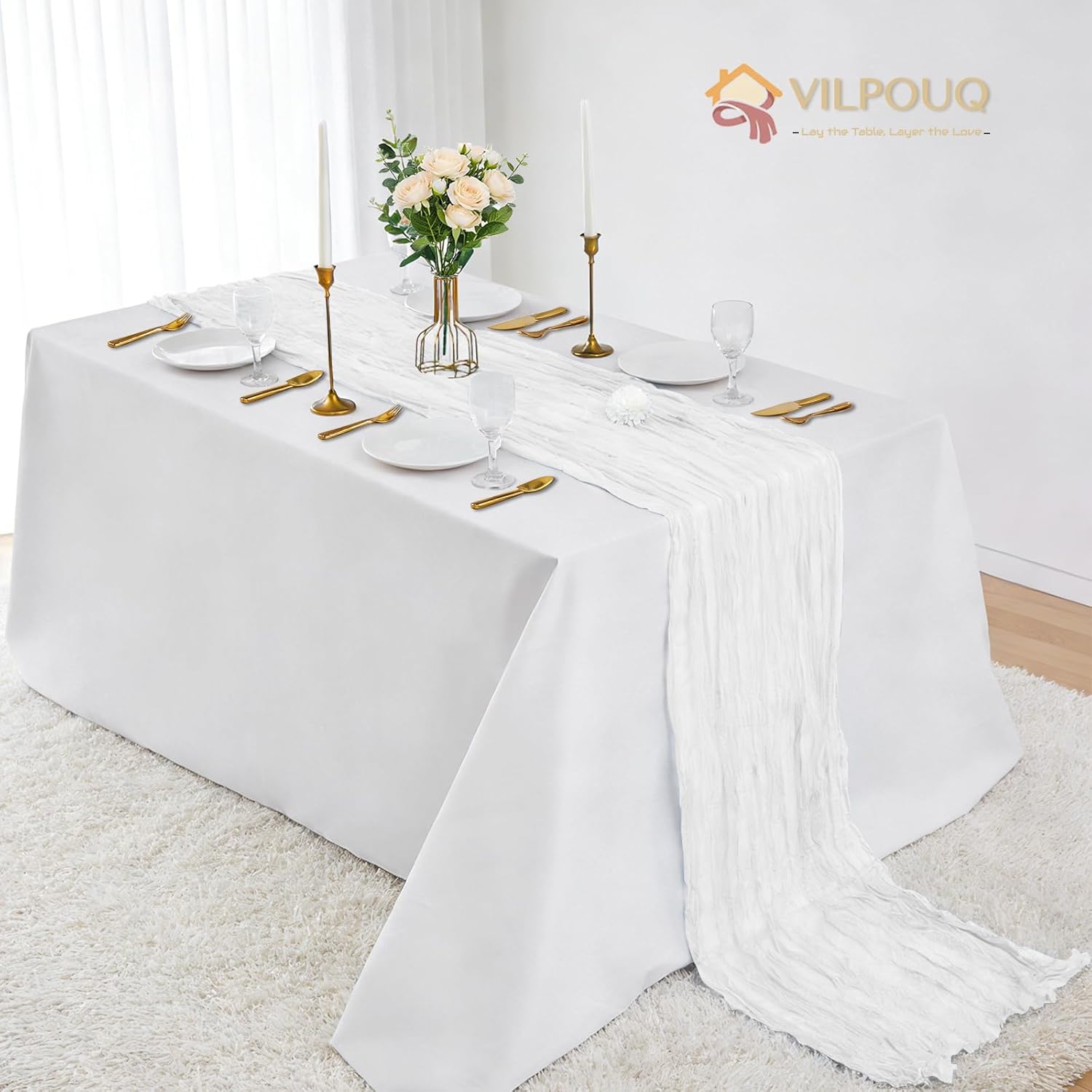 10 Pack White Cheesecloth Table Runner 21x120 Inches Boho Gauze Table Runners, Rustic Semi Sheer Cheese Cloth Fabric for Easter Spring Wedding Party Baby Shower, Long Vintage Table Runner for Dining