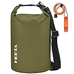 HEETA Waterproof Dry Bag for Women Men (Upgraded Version), Roll Top Lightweight Dry Storage Bag Backpack with Emergency Whistle for Travel, Boating, Kayaking, Camping, Beach (Dark Green, 5L)