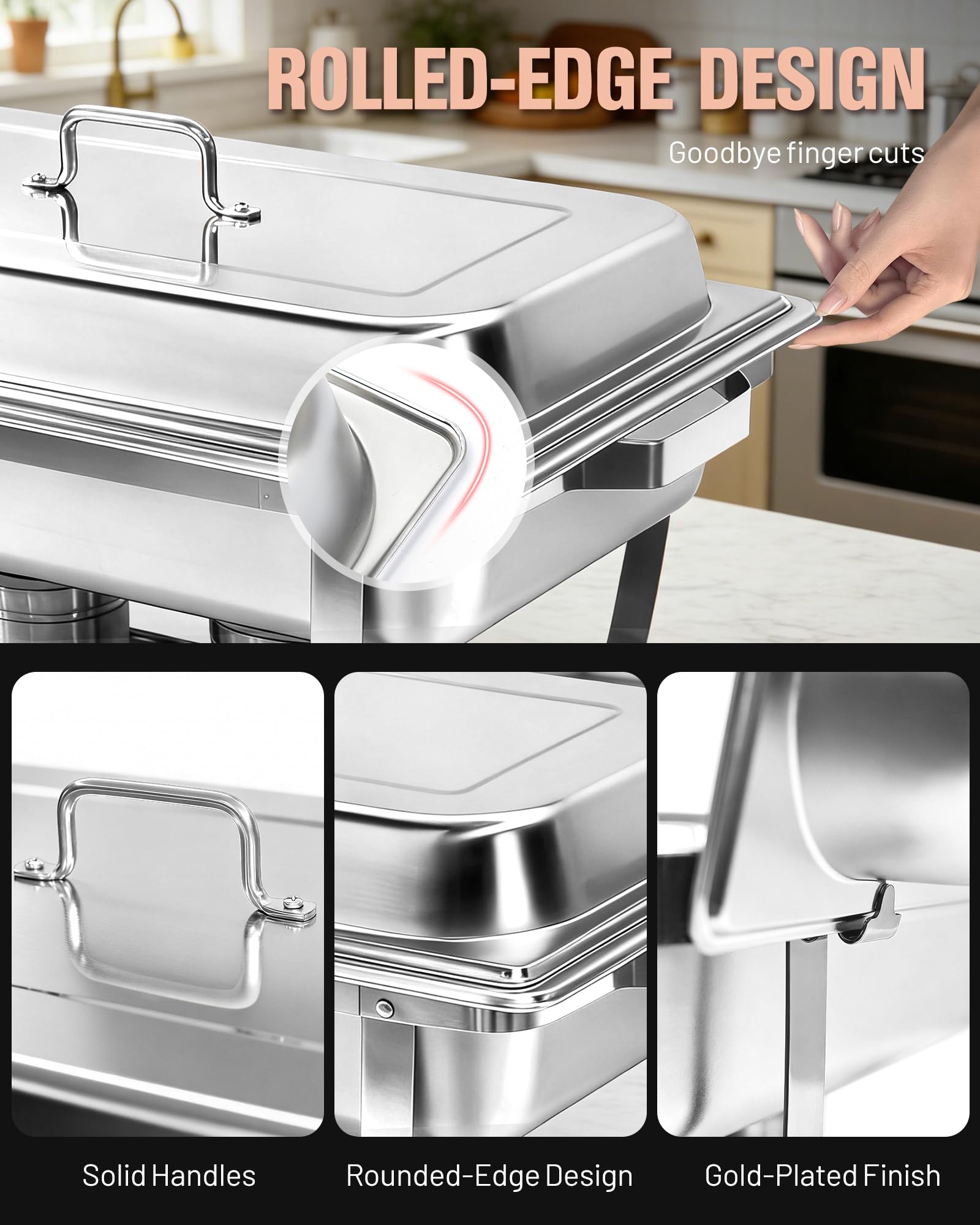 Chafing Dishes Buffet 2pcs, 9L, Scalda Vivande Portatile Rettangolare con Coperchio a Scomparsa [2 Vaschette Intere 4 Mezze Vaschette] Scaldavivande per Feste, Compleanni, Festività, Eventi in Chiesa