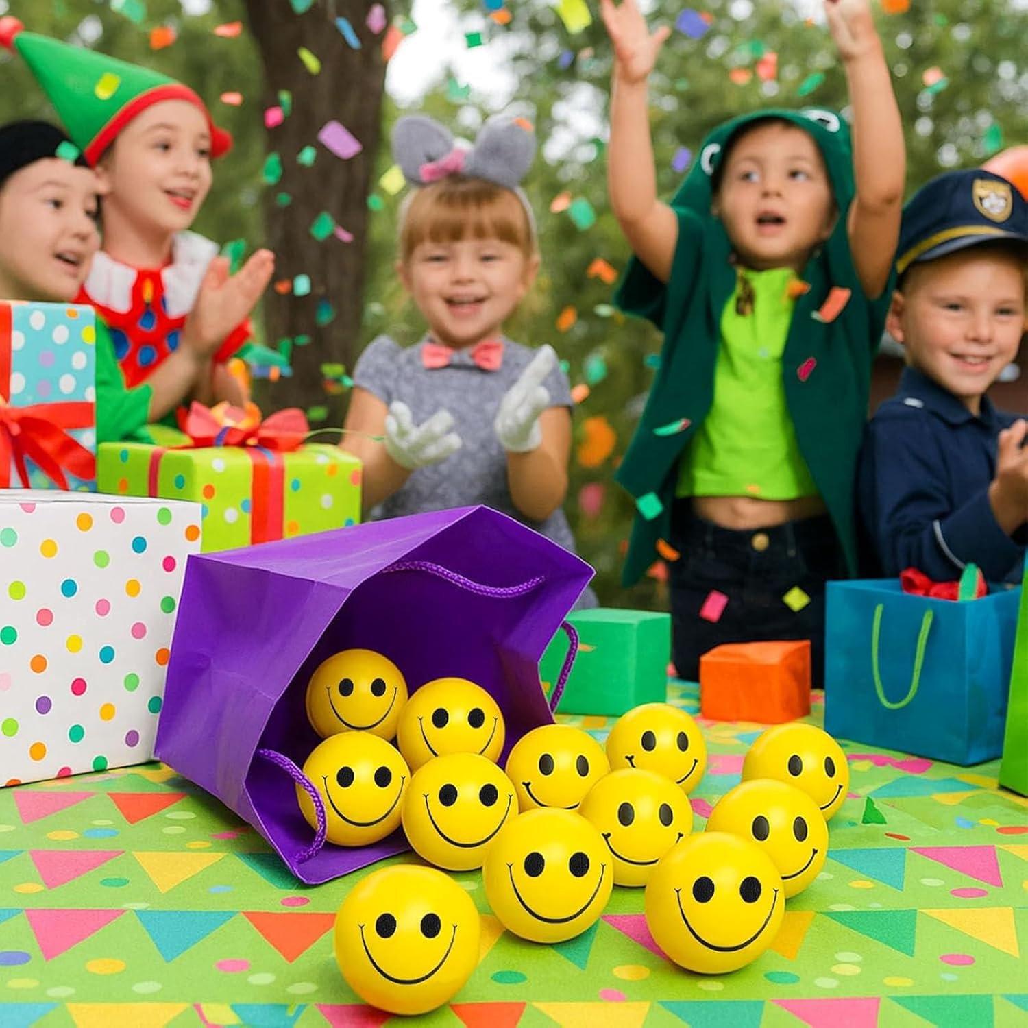 46 PCS Stress Relief & DIY Set, Smile Face Stress Balls and Paintable Food Squishies for Kids Party Favors, Classroom Rewards, Creative Crafts