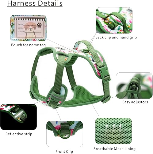 Miniatura 7 de Juego de arnés para perro, collar de correa de 5 pies, arnés reflectante ajustable sin tirones con bloqueo de seguridad, asa de fácil control, para