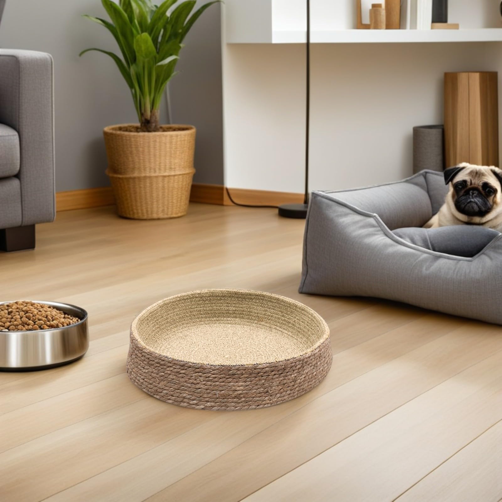 minkissy Colchoneta Tejida de Paja y Sauce para Mascotas Pequeñas, Cama Nido Redonda para Perros y Gatos, Resistente a Arañazos, Adecuado para Zonas de Descanso Hogar