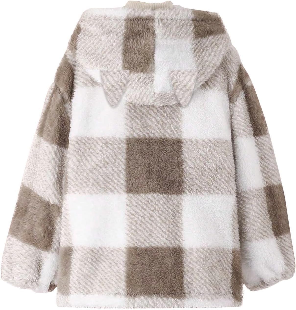 Girls Fleece Jacket Plaid Flannel Zip Up Hoodie Coat Cute Plush Sherpa Lined Sweatshirt Winter Warm Soft Hooded Outwear