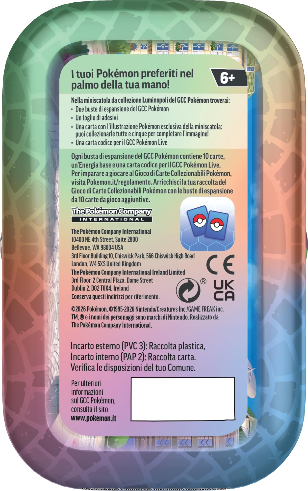 Pokémon: miniscatola da collezione Luminopoli (Meganium e Meowstic) del GCC Pokémon (2 buste di espansione, 1 carta con l’illustrazione Pokémon della miniscatola e 1 foglio di adesivi), Ed. Italiano