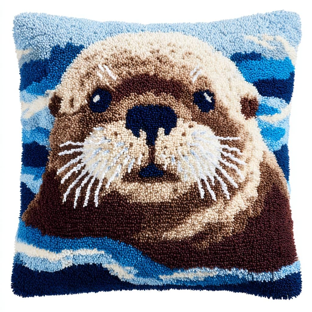 Taxpy DIY Latch Hook Kits, Animal sea Lion Pillow with Printed Canvas Crochet Yarn Embroidery Cushion Handmade Hook and Latch Kit Pillowcase 43x43cm