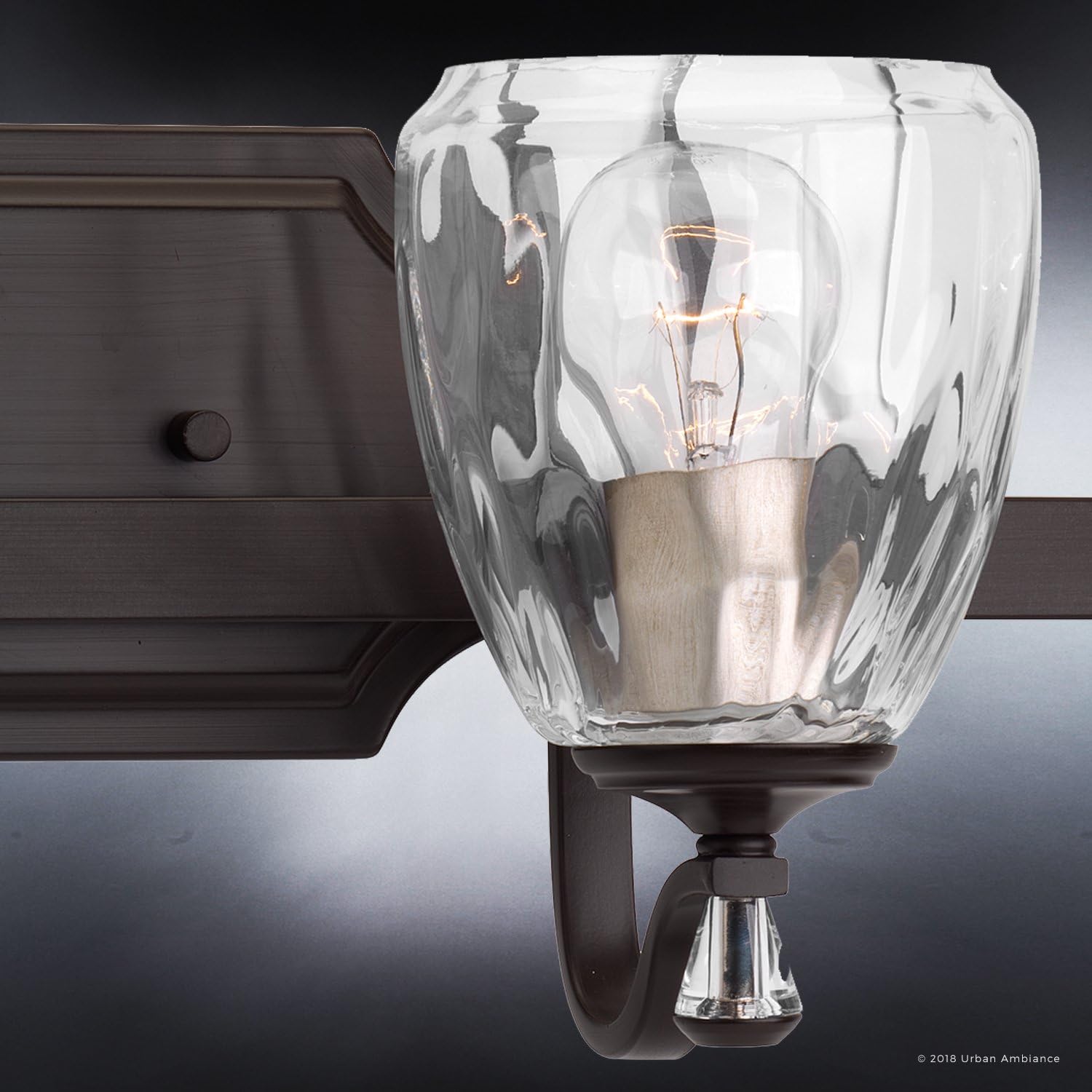 Urban Ambiance Luxury Crystal Bathroom Vanity Light, Large Size: 7.5" H x 32" W, with French Country Style Elements, Olde Bronze Finish and Clear Water Shade, UHP2035, Ravenna Collection