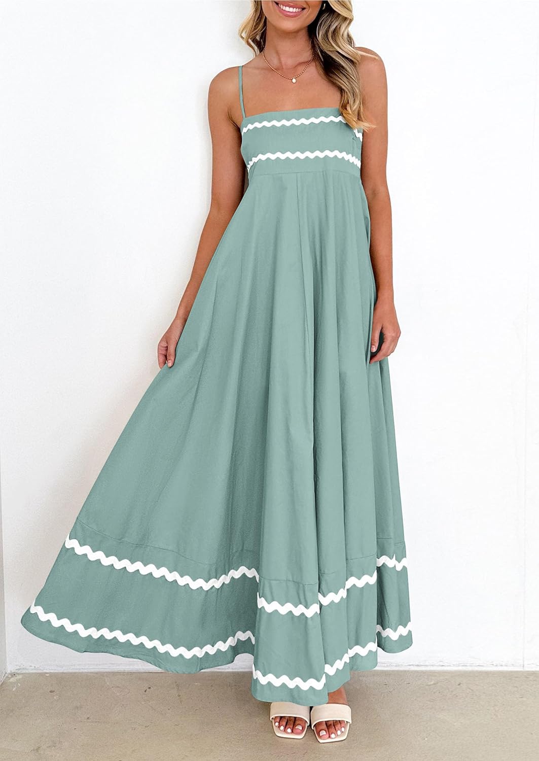 PRETTYGARDEN Women's 2026 Summer Flowy Maxi Dress Casual Sleeveless Spaghetti Strap Ruffle Beach Long Dresses